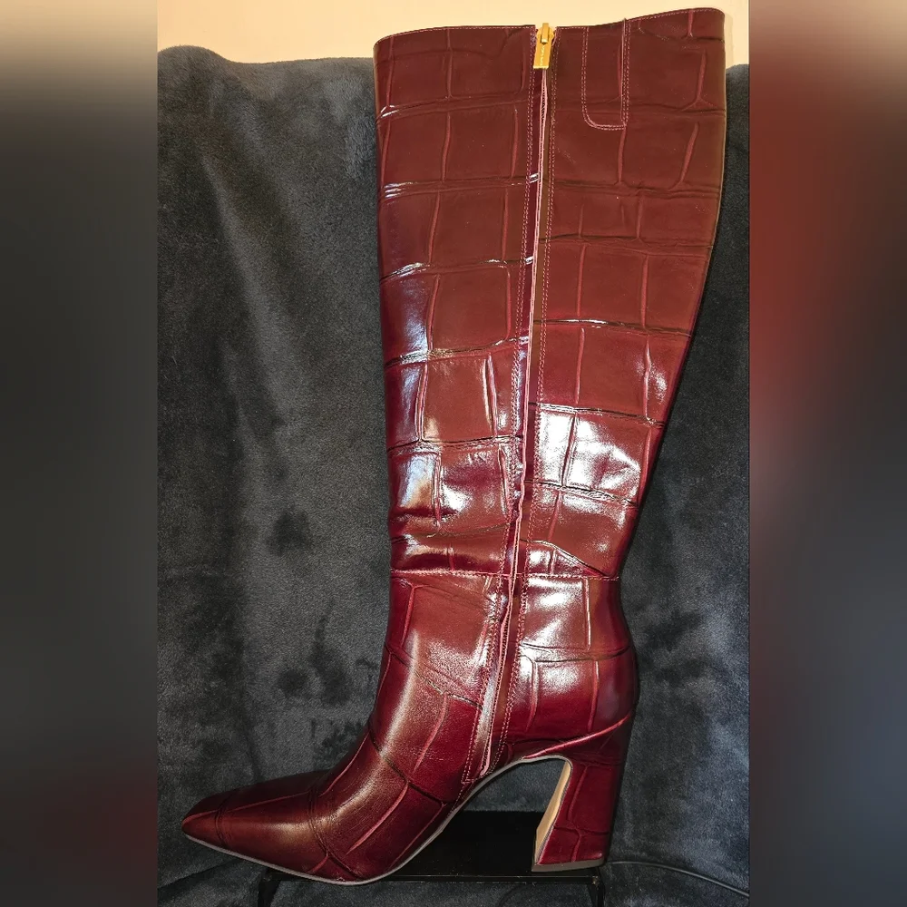 Vince Camuto Plum Croc-Embossed Leather Wide Calf Boots - Picture 4 of 10